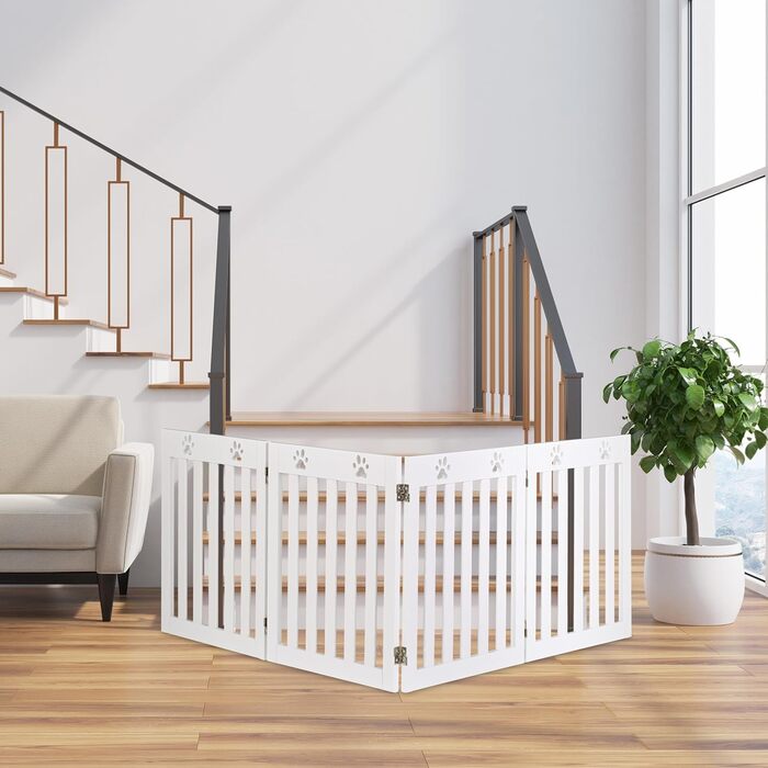 Захисний бар'єр для собак Relaxdays, 60 x 204 см, самостійно встановлюється, складаний, MDF, білий