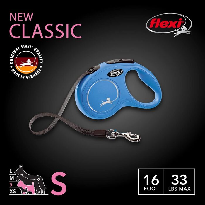 Рулетка-повідок Flexi Classic для собак, 4,8 м, S, синя