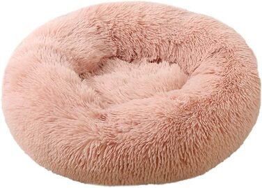 М'яке кругле ліжко для собак та котів Lukery з плюшу, зручне доунат-ліжко, ліжко з плюшу для маленьких, середніх та великих тварин (110см, шкіра рожева)