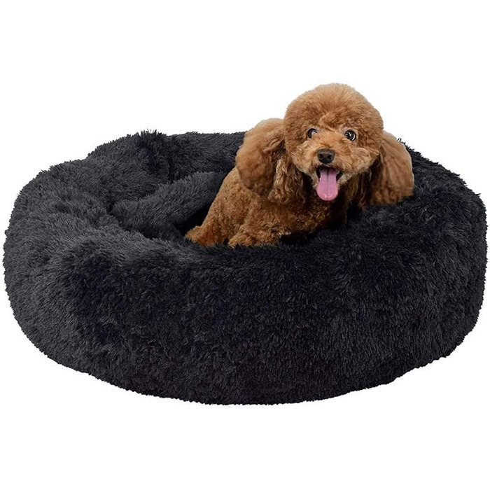 М'яке ліжко для собак та котів Loir, 120 см, чорне, пухнасте, з неслизьким покриттям, миється, для великих та екстра-великих тварин
