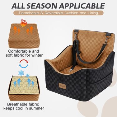 Підвищення для собак JOEJOY - комфортне автокрісло для маленьких та середніх собак до 15,9 кг, з memory foam, знімний, пральний чохол, переносна, безпечна подорож, колір коричневий