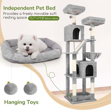 Комплекс для котів Globlazer з будиночками, лежаками та когтеточками, 189 см, сірий (XXL)