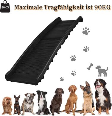 Рампа для собак Hunderampe, складна, антиковзка, до 90 кг, 156x40 см, для SUV, чорна