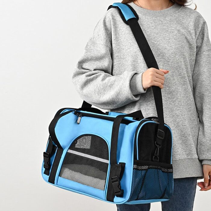 Сумка-переноска для собак – сумочка на плече, розкладна, прозора туристична сумка | Легка переноска для цуценят та маленьких собак, зручний рюкзак для подорожей, Trans (блакитна)