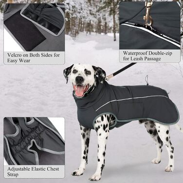 Теплий водонепроникний зимовий пуловер для собак: флісова куртка з блискавкою та світловідбиваючими елементами (сірий)