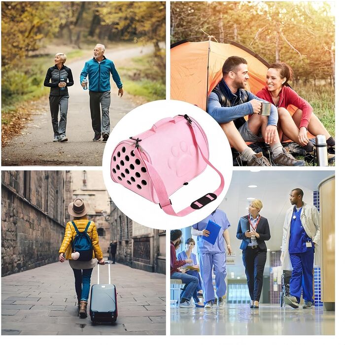 М'яка переноска для тварин на плечі - рожева, розмір M | Для собак, котів, подорожей, ветеринара