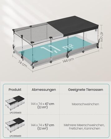 Клітка для дрібних тварин SONGMICS, 144 x 74 x 47 см, білий колір, LPC015W01 M