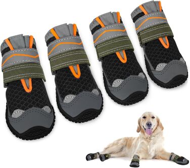 Взуття для собак SlowTon: 4 шт. захист лап, дихаючі, з антиковзкою підошвою, регульовані, світловідбиваючі, для малих, середніх та великих собак. Чорний (4 шт.) Розмір 7: ширина 7 см