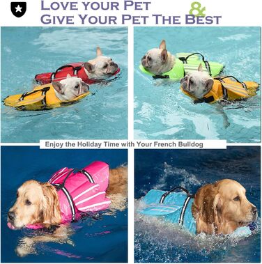 Жилет рятувальний для собак з плавками, жилет для плавання для собак з підборіддям, легкий та безпечний для водних видів спорту, жилет для собак з ручкою та світловідбиваючими елементами, для маленьких, середніх та великих собак, блакитний, розмір M