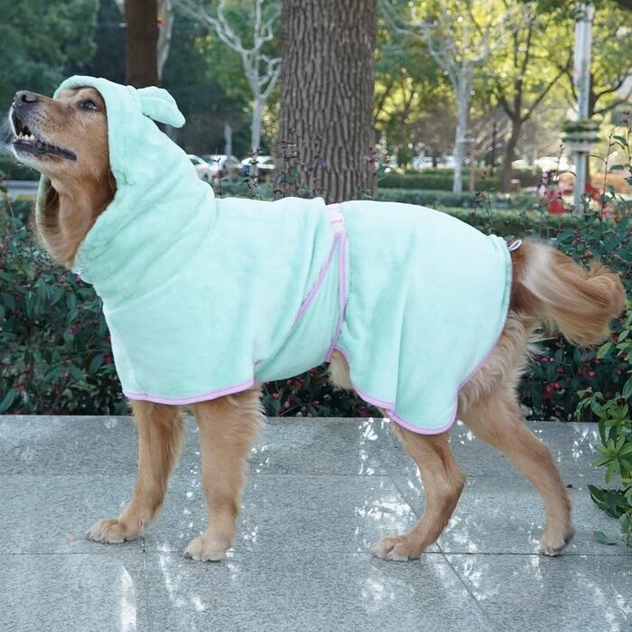 Рушник для собак з мікрофібри з капюшоном, супер вбираючий, швидковисихаючий, XL, зелений