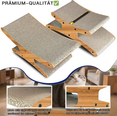 Кігтеточка для котів з будиночком - XL, двостороння картонна кігтеточка 56x26x20см - стабільне ліжко, місце для відпочинку та іграшка-м'ячик з дерева