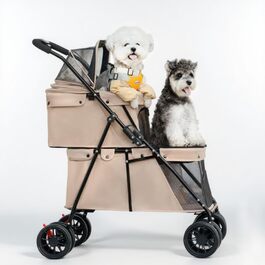 Складаний візок для собак на 2 яруси, переноска для домашніх тварин до 24 кг, візок для собак з сітчастими віконцями, ремінь безпеки, 4 колеса, складаний візок для котів та маленьких собак (колір: коричневий)