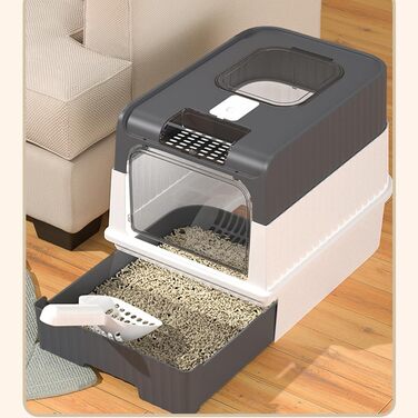 Закритий лоток для котів Globani, сірий, з підсвіткою та висувною шухлядою, 39x35x37 см