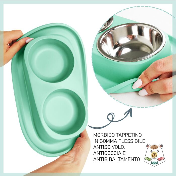 Миска для кота Patam Doppel з нержавіючої сталі з антиковзною підкладкою, італійського виробництва, Jerry Grün