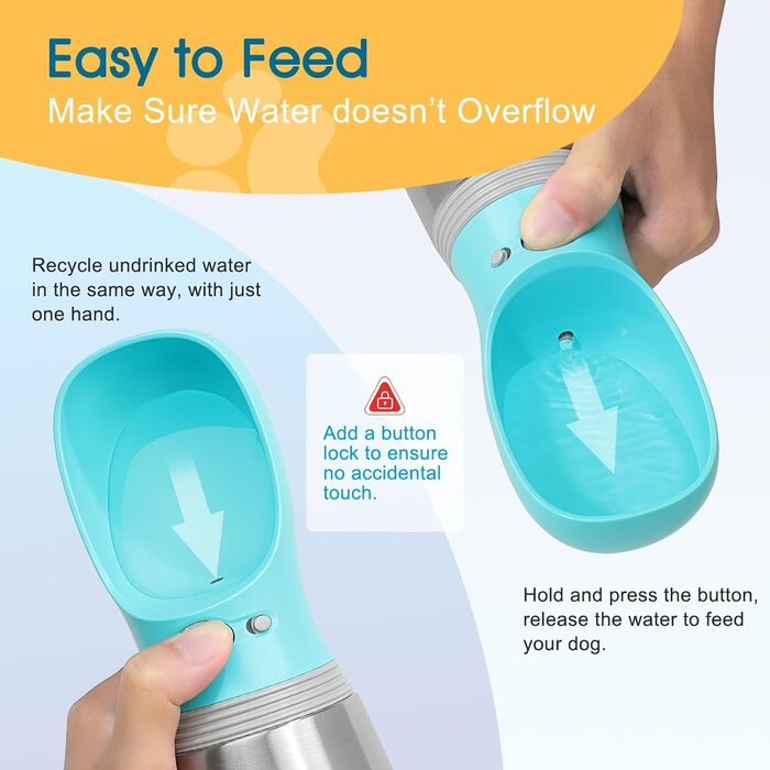 Портативна пляшка для води для собак, 680 мл, нержавіюча сталь, без витоку, диспенсер для води та корму для цуценят, для подорожей, прогулянок, походів та активного відпочинку