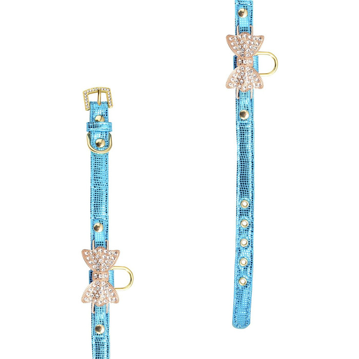 Шкіряне нашийник LOVPE з кільцем для маленьких собак/котів, регульований, розмір XS, рожевий (S, блакитний)