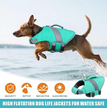 Рятувальний жилет для собак з високою плавучістю, світловідбиваючий, для плавання, катання на човні, серфінгу, каякінгу. Підходить для собак маленьких, середніх та великих порід. Колір: зелений (світло-блакитний), розмір: L