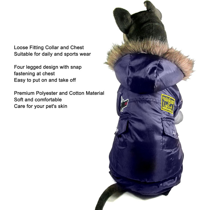 GLOGLOW Зимова куртка для собак, тепла, з капюшоном, для маленьких собак (S, блакитна)