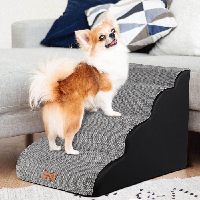 Сходинки для собак Caliyo: 2 сходинки, для маленьких собак та котів, 26 см, знімний чохол та протиковзка підставка, для ліжка, дивану та авто (55×40×26cm), сірі