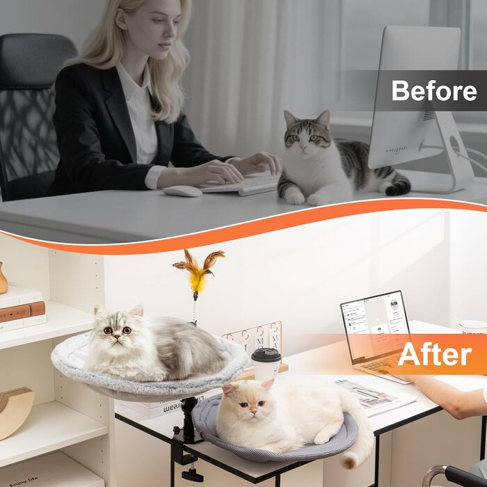 Крісло-лежанка для кота Uross на стіл - 360° обертання та регулювання висоти, м'яка гамачок для котів з 2 знімними чохлами, місце для сну для дому/офісу - для цілорічного використання (двошарове, сіре)