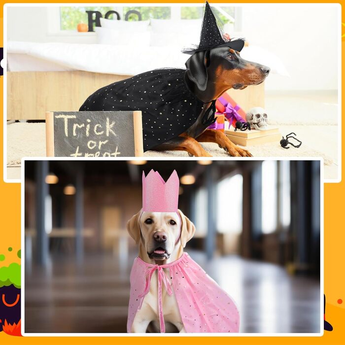 Костюм відьми на Хелловін для котів та собак, комплект з 4 частин: шапка, накидка, корона та аксесуари