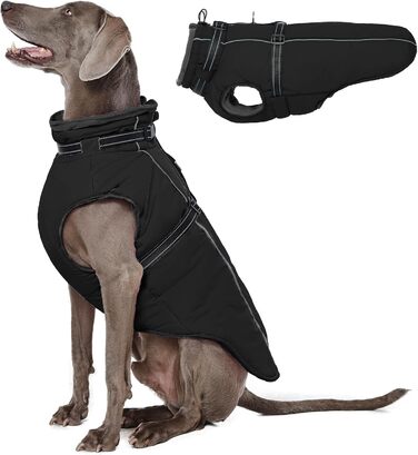 Теплий зимовий одяг для собак Lelepet: куртка з інтегрованим шлейкою, вітронепроникний, з флісовою підкладкою, світловідбиваючий, чорний, XL