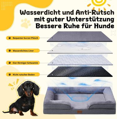 Ортопедичне ліжко для собак середніх та великих порід 109x84x21 см, високощільна піна з високим пружним ефектом, знімний водонепроникний чохол, зручне та антиковзаюче, темно-сірий колір