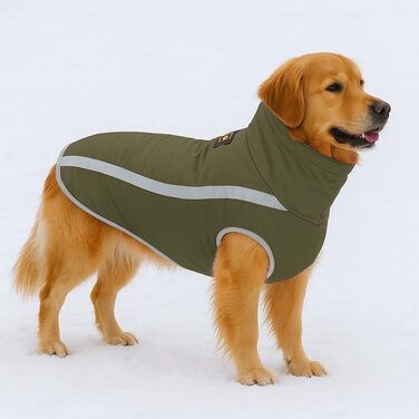 Водонепроникний зимовий теплий одяг для собак FeimaX: куртка з флісовою підкладкою, світловідбиваючі елементи, розмір XXL, оливковий