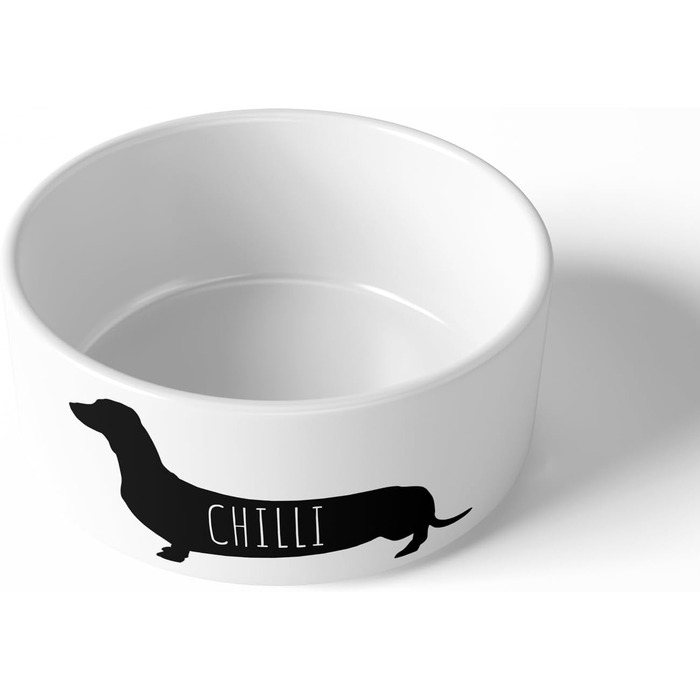 Персоналізовані годівниці для собак з іменем | Керамічна годівниця для собак з гравіюванням | Годівниця для домашніх тварин з індивідуальним написом (Собака-ковбаска)