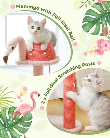 PURRPURCAT Rosa багаторівневе дерево для котів з когтеточкою, іграшковим м'ячем, гамаком та стовпчиком для маленьких і середніх котів