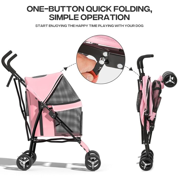 Візок для собак маленьких порід, 4,5-10 кг, візок для цуценят, візок для середніх собак, візок для котів, візок для 2 котів, з багажником, леопардовий принт (рожевий)