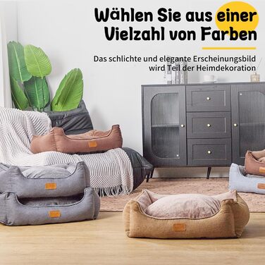 Ортопедичне ліжко для собак, маленьких та середніх порід, 52x41x16 см, м'яке та зручне, кошик для собак з високим бортиком, знімний та пральний чохол, неслизьке, для дому/автомобіля (Хакі, S)