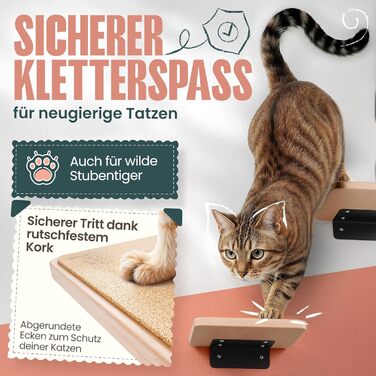 Кігтеточка-стіна Curious Paw для котів з гамаком - великі сходи з бука (Made in Germany), 2 сходи та гамак