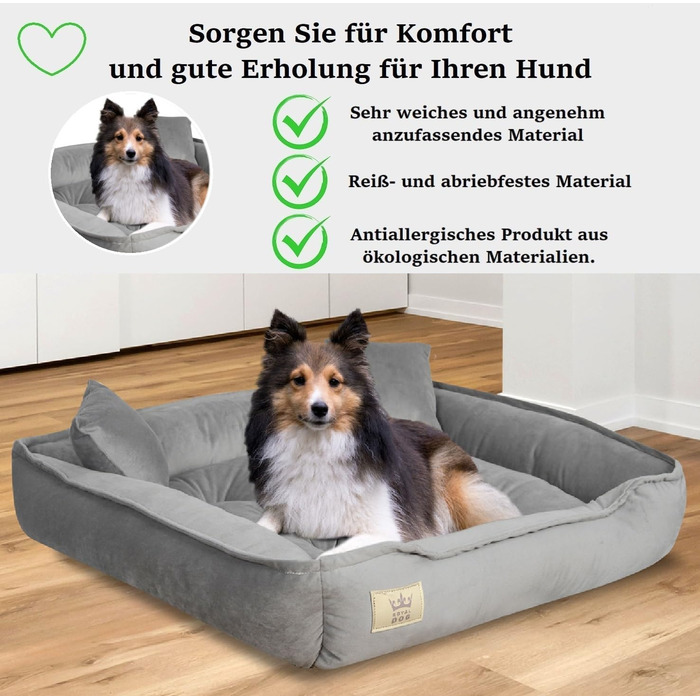 Крісло-ліжко для собак великих порід, зелене (сірий), 75 x 65 см, з велюру, ортопедичне, легко миється, силіконова наповнювач