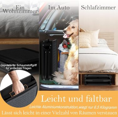 Складні пандуси для собак, 157 см - пандус у багажник для авто, вантажівок та SUV, до 110 кг, легкий, стабільний, антиковзкий - чорний