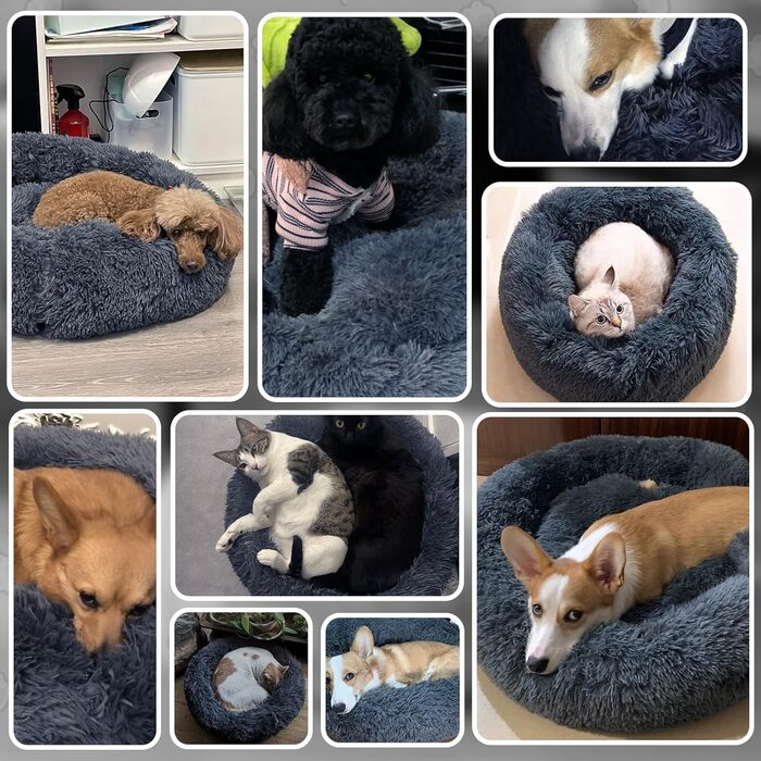 М'яке ліжко для собак та котів, корзина для собак, миється, подушка для собак 70 см, кругла ліжко для собак з плюшу, ліжко для собак та котів, для маленьких, середніх та великих собак, темно-сірий, 70 x 70 x 20 см