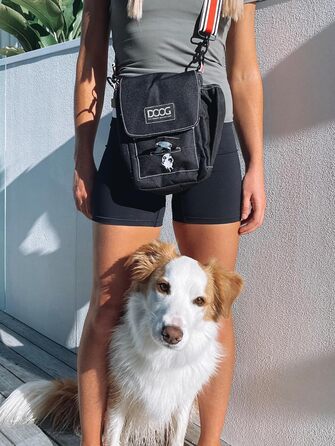 Сумка для прогулянок з собакою DOOG: зручна, з відділеннями для ласощів, пакунків для відходів та пляшкою води - чорна