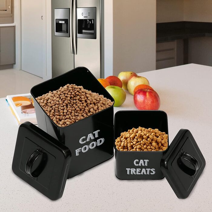 Контейнер для корму Morezi (2 шт.), з вуглецевої сталі, з герметичним кришкою та ложкою, для зберігання корму для собак, котів та інших тварин. Білий/Чорний