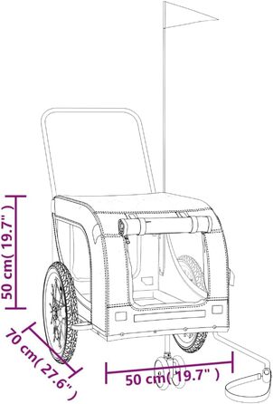 Фургон для собак VidaXL - причіп для собак з відбивачами та прапорцем, вантажопідйомність 45 кг, Oxford-тканина, розмір 125 x 63 x 66 см, жовто-чорний