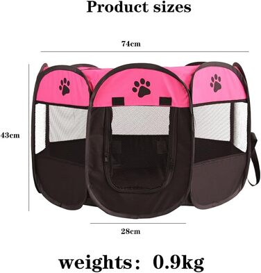 Клітка-забіг для собак і цуценят, складана, 73x73x43 см (рожевий+чорний)