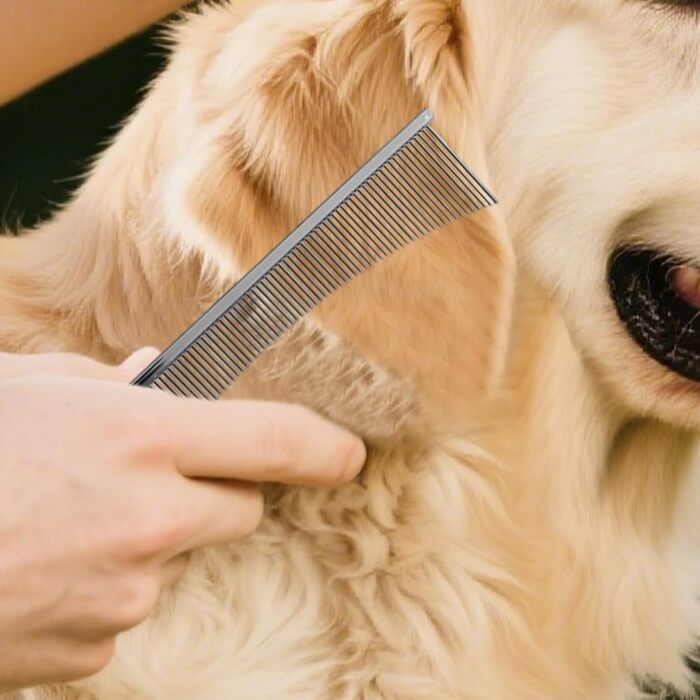 Гребінець для собак та котів Flohkamm | Щітка для догляду за шерстю, аксесуари для тварин, для літніх собак, довгошерстих порід, щоденне використання, сезон линьки (срібний)