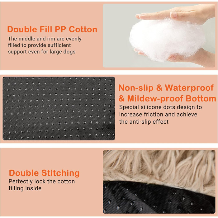 Кругле ліжко для собак та котів Donut, 50 см, бежеве/коричневе. М'яке, ортопедичне, з антиковзною основою, для заспокоєння та комфортного сну.