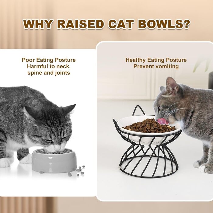 Підвищена годівниця для котів, керамічна, 250 мл, біла. Набір мисок для котів з антиковзним металевим підставкою, запобігає блювоті.