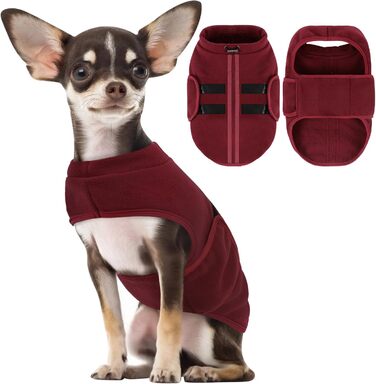 Теплий жилет для собак з флісу - жилетка для собак на зиму, для маленьких та середніх собак, з отвором для повідка, колір бордовий (XXS)