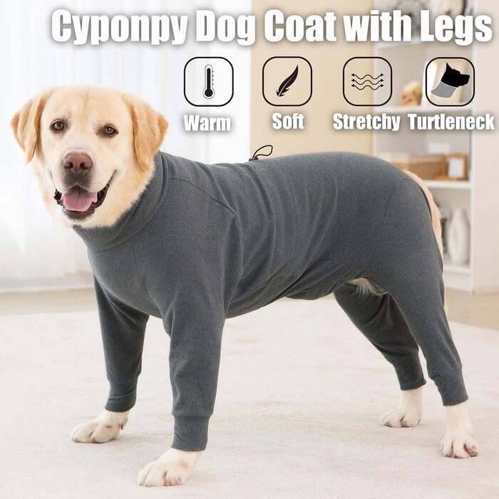 Теплий флісовий пуловер для собак Cyponpy з коміром-гетром, розмір 6XL, сірий