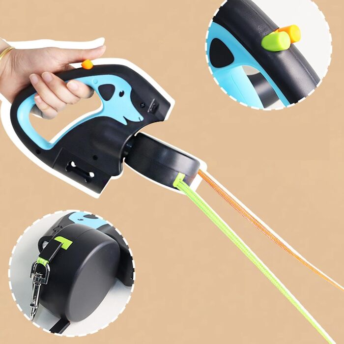 Автоматичний поводок для собак, 3 метри, подвійна ручка, міцний поводок для прогулянок, подорожей, парку, тренувань (Світло-блакитний)