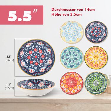 Набори мисок для котів з кераміки Katzennäpfe - 6 шт. - 250 мл - для корму - кольорові - широкі, плоскі, зручні для котів - можна мити в посудомийній машині