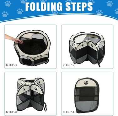 Складана переносна вольєр для цуценят та собак, 74x74x43 см, водовідштовхувальне полотно Oxford, сірий, M