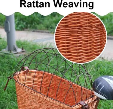 Задній велосипедний кошик для собак з плетіння соломи та дротяною сіткою (червоний)