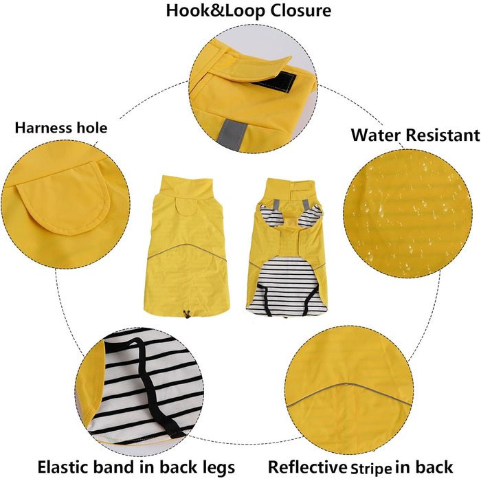Водонепроникний дощовик для собак Morezi з відбиваючими смугами та захистом живота - Легко одягається (липучка) - для Такс та Коргі - Жовтий - XL X-Large (Обхват грудей: 55-58 см)